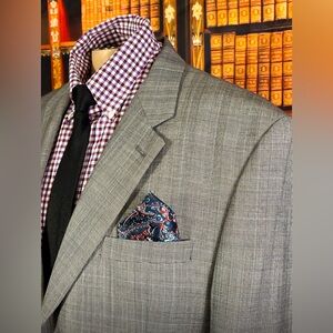 Lauren Ralph Lauren mens 2 button GREY CHECK BLAZER sz 46R 2 piece set wool